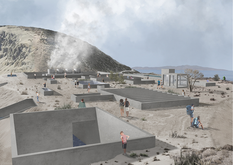 estudiante propone esculpir baños en el paisaje volcánico de una isla griega para dar otro propósito a yacimientos mineros