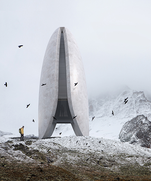 Antony Gibbon imagina un 'Vessel' monumental que se eleva sobre los Alpes de Suiza