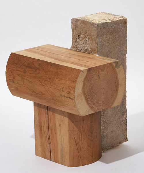 kyunchul kim combina madera de construcciones antiguas con micelio para crear taburetes