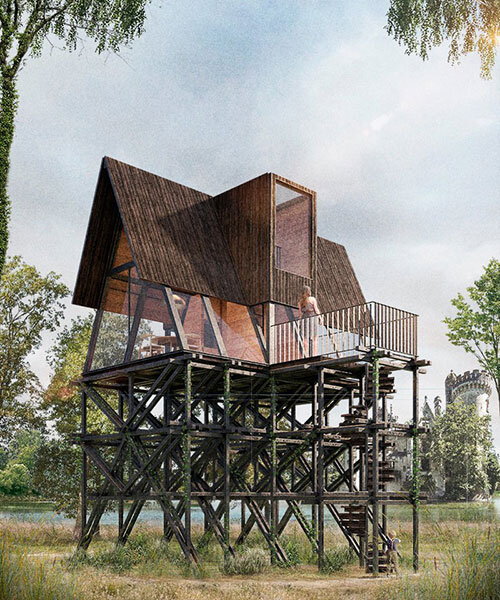 forma atelier sumerge propuesta de casa del árbol modular en el paisaje forestal francés