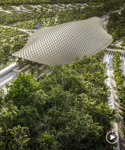 el amplio techo gridshell envuelve la nueva estación de tren en tulum diseñado por AIDA STUDIO