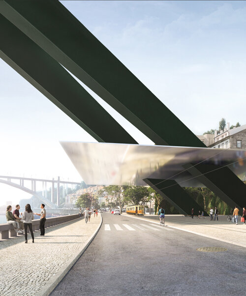 la propuesta de puente reflectante de herzog & de meuron atraviesa oporto con filosa precisión