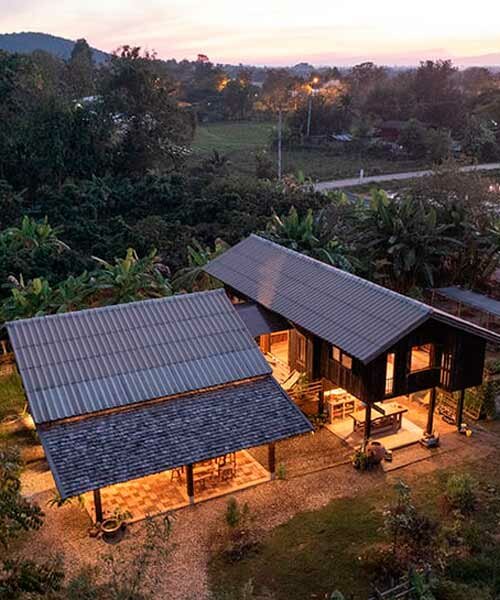 ensamblan residencia techada en el norte de tailandia con técnica local de carpintería