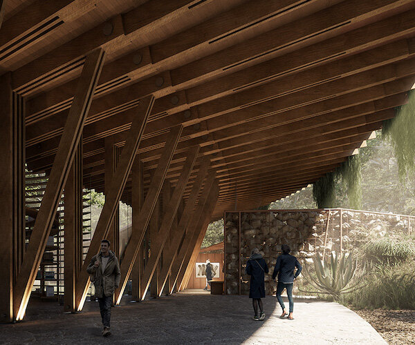 vertebral propone un centro ambiental de madera y piedra en el bosque de la ciudad de méxico