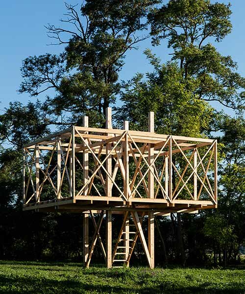 estudiantes de todo el mundo construyen pabellones temporales para el campamento de arte de hello wood
