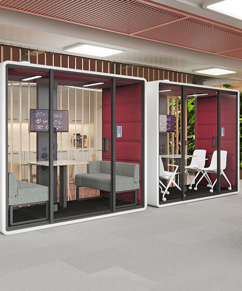 conoce la línea de cabinas acústicas adaptables para oficinas de hushoffice en neocon 2023