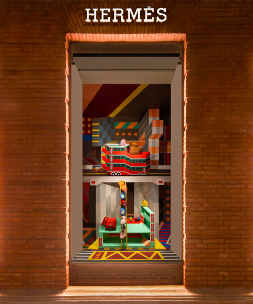 el escaparate de hermès shanghai estalla de color con una exposición de li han donde explora el arte de los objetos urbanos