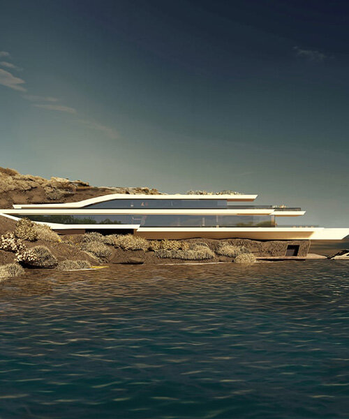 una villa griega emerge de la costa mediterránea como un yate futurista