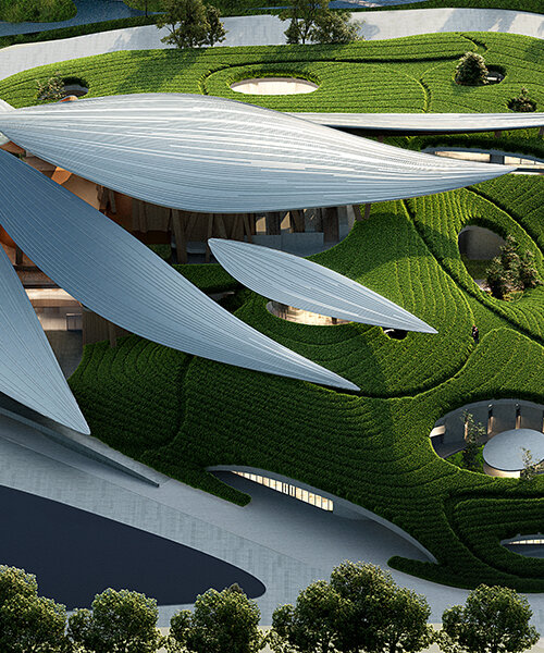MAD architects corona con enormes 'hojas de bambú' el centro de cultura y arte de anji