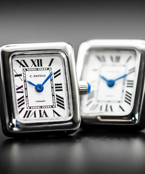 relojes de lujo en miniatura totalmente funcionales indican la hora y la fecha en los gemelos de la camisa