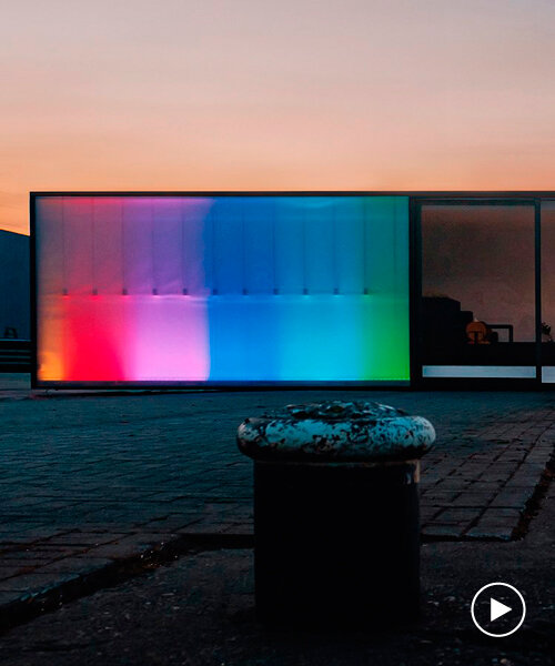 una pantalla LED arco iris ilumina el exterior del estudio compact box de bélgica