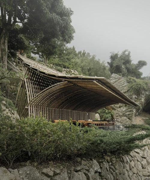 una cubierta de bambú cobija una casa de té en taiwán, obra de behet bondzio lin architekten