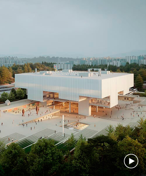 la sala de exposiciones flotante de la bienal de gwangju acoge dinámicas instalaciones al aire libre en corea