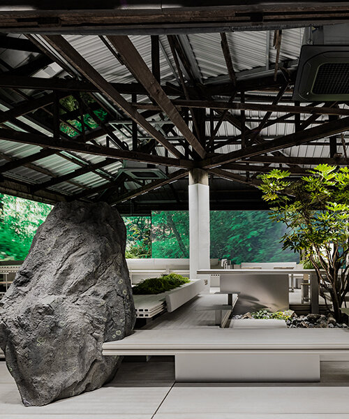 la tienda de belleza de WGNB en seúl recrea un paisaje isleño imaginario con rocas gigantes