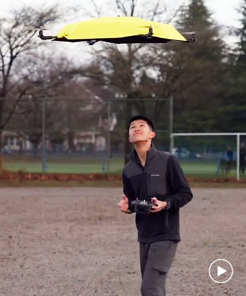 el paraguas volador sigue a la gente dondequiera que vaya para protegerla de la lluvia
